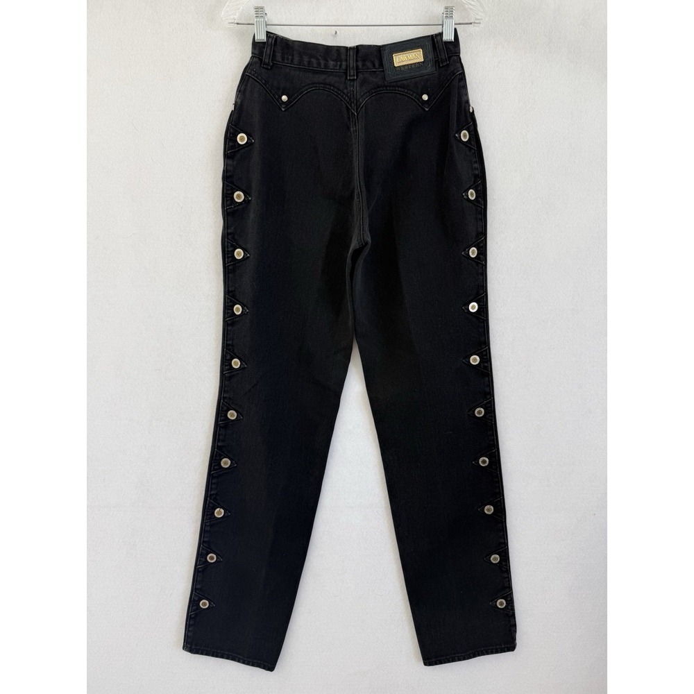 Vtg Lawman Western Studded Jeans Sz 7 Black High Rise Bareback Rodeo Cowgirl